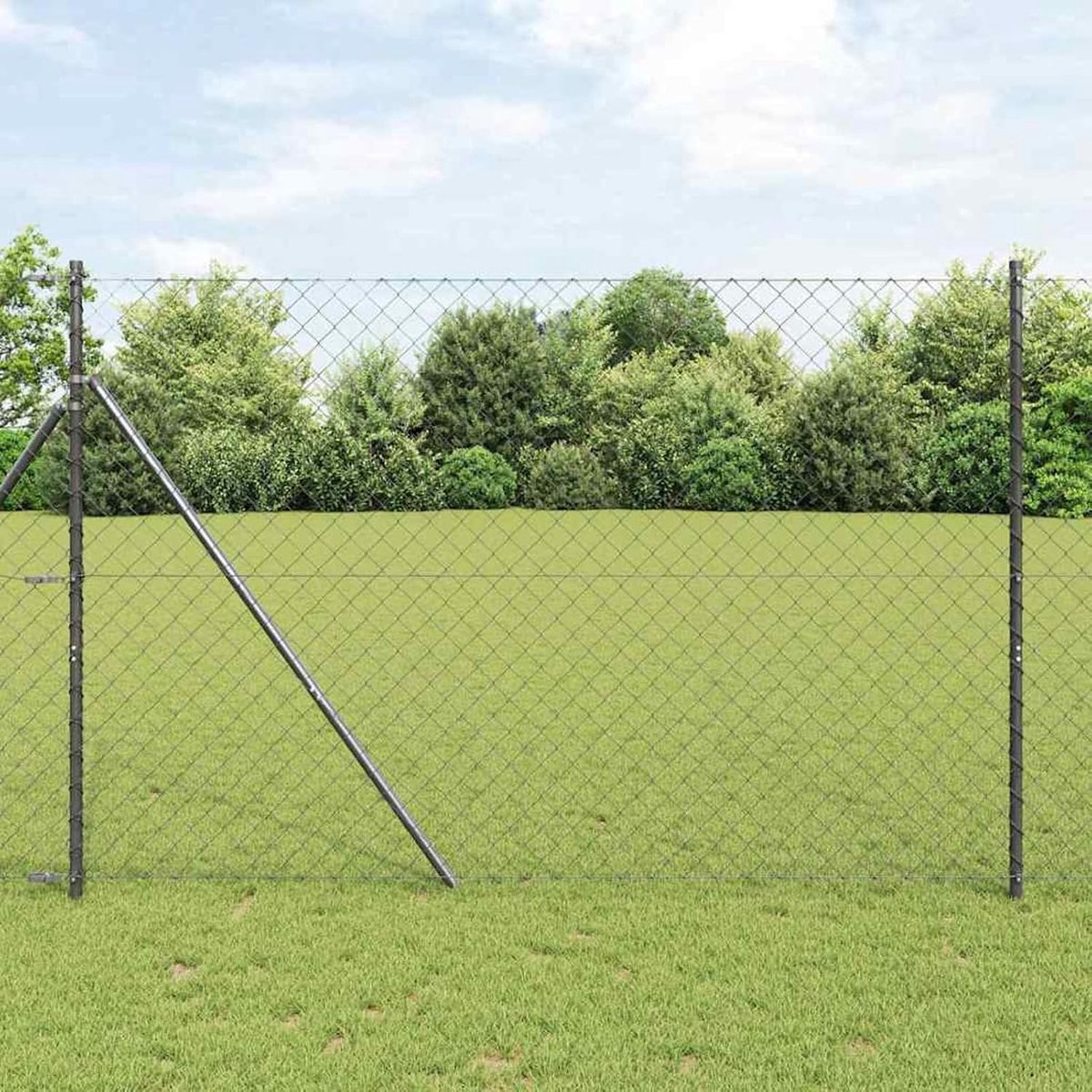 Kettinghek set van 2 grijs staal 25 x 1,5 m duurzaam, metalen palen voor draadhekken, tuinhek, binnenplaats, kippenhok buiten, 3351120