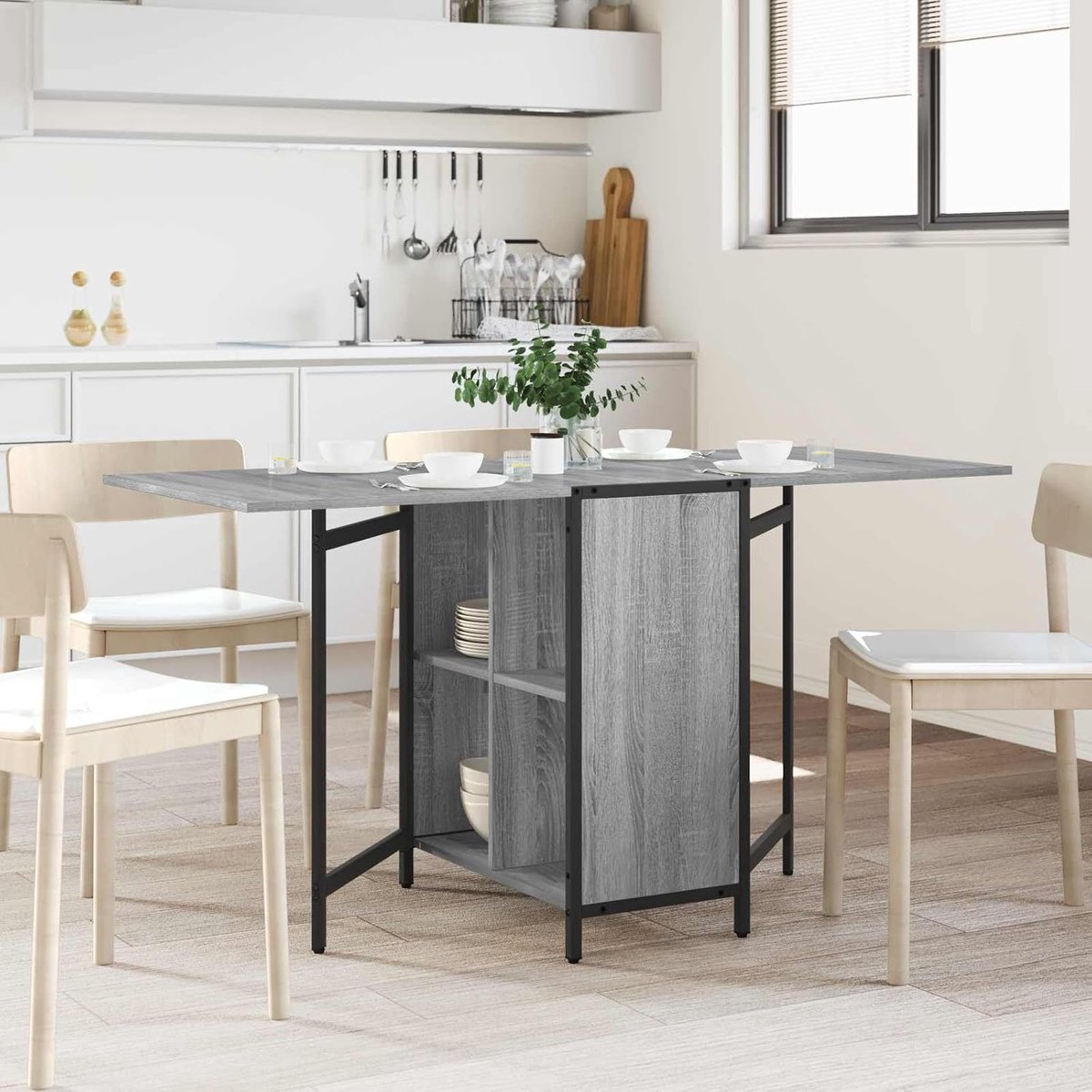 Hout uitschuifbaar moderne eettafel grijs