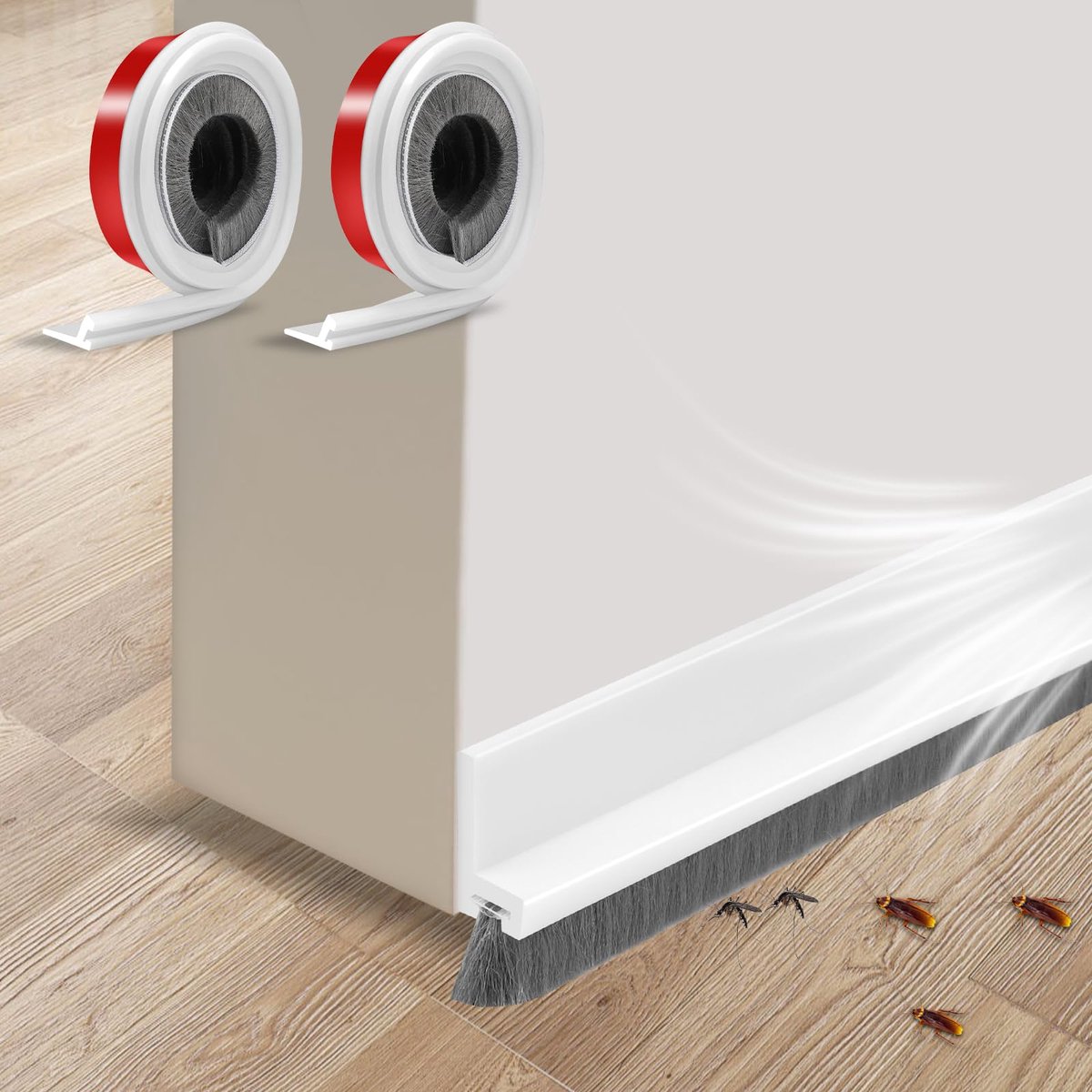 Famanu – 2 stuks 100 × 3 cm deurborstelafdichting, zelfklevend, wit, deurvloerafdichting, borstel, tochtstopper, op maat te snijden, deurbezem onderaan, vloerafdichting met borstel voor insectenbestendig
