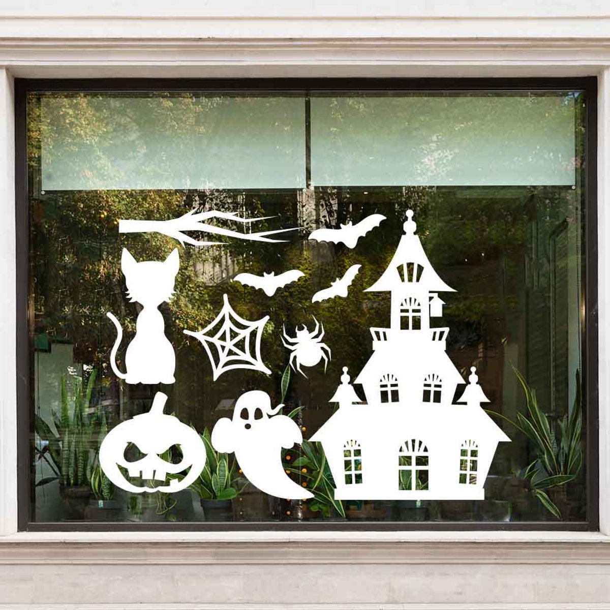 Zwarte kat raamsticker set - Zwart - 40 x 40 cm