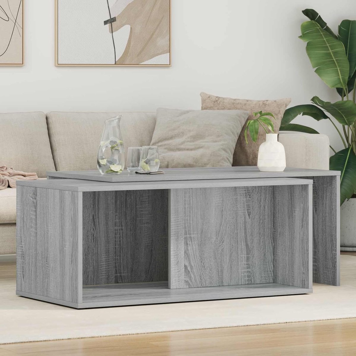 sonoma bewerkt hout moderne salontafelset 2 stuks