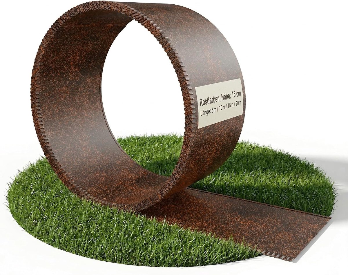 15 cm, 20 m roestkleuren, metalen bloembedbegrenzing