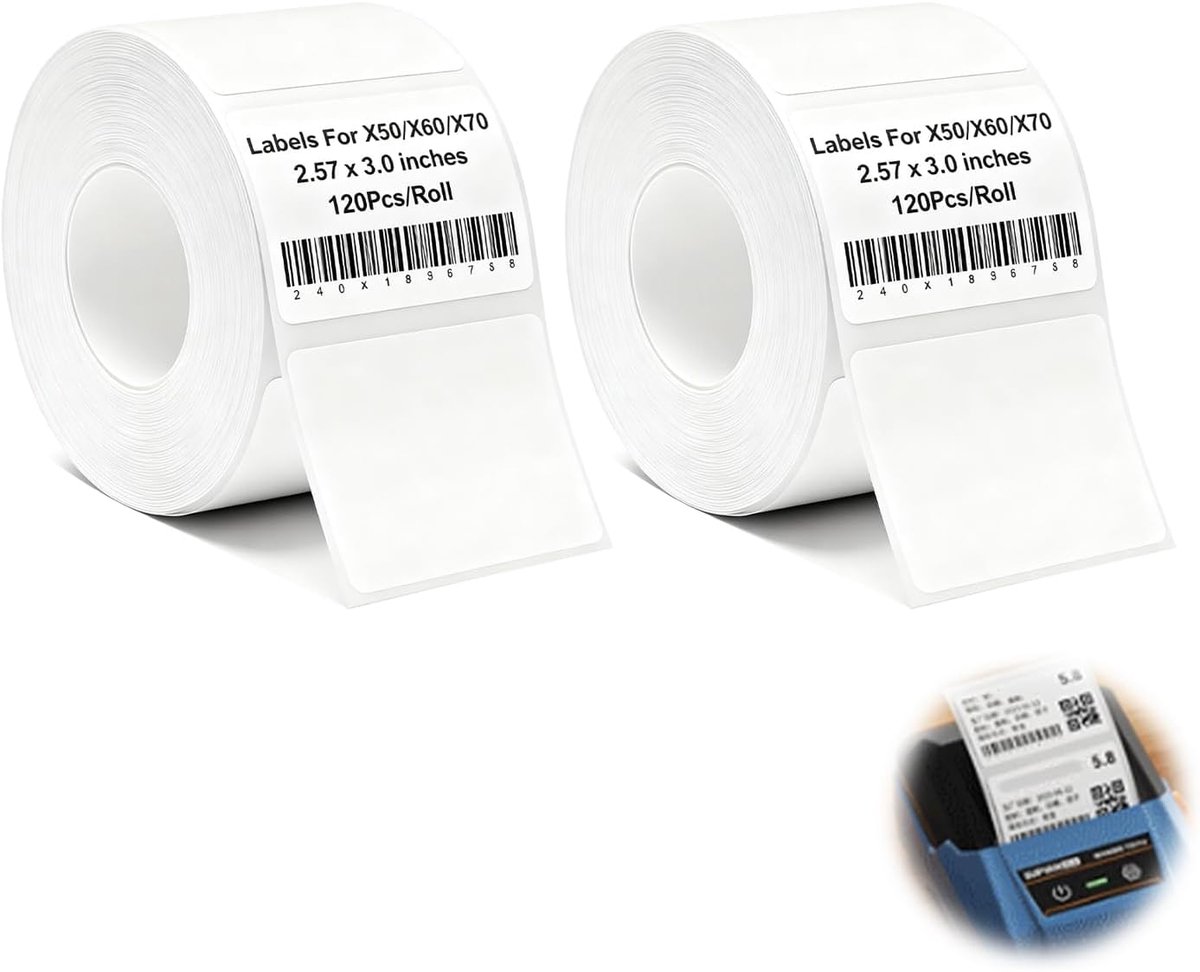 Waterdichte etiketten voor T50M labelprinter (40 mm x 30 mm), 240 etiketten per rol, zwart op wit, duurzaam en veelzijdig inzetbaar (2 stuks)