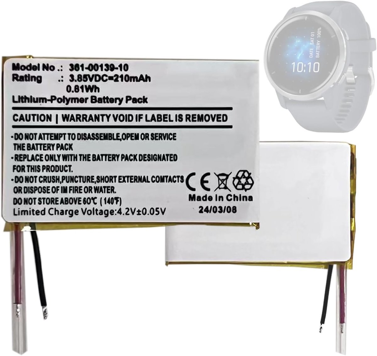 Batterij 361-00139-10 compatibel met Gar-min Venu 2 Venu2 Smartwatch Watch