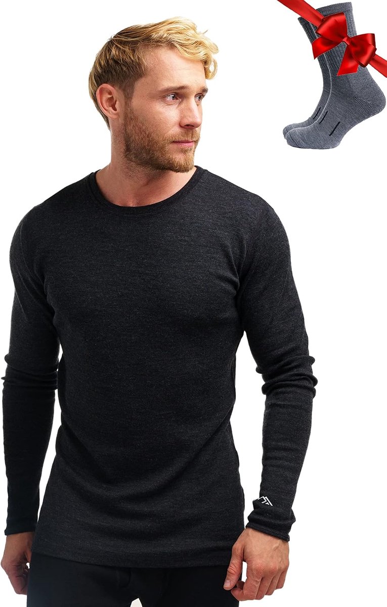 100% Merino shirt met lange mouwen voor heren + wollen sokken