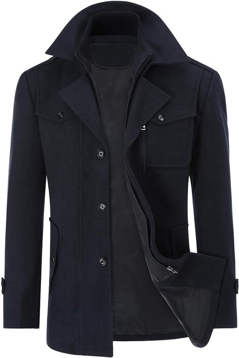 Jassen Heren Wollen Jas Korte Regular Fit Warme Winterjas voor Business Leisure