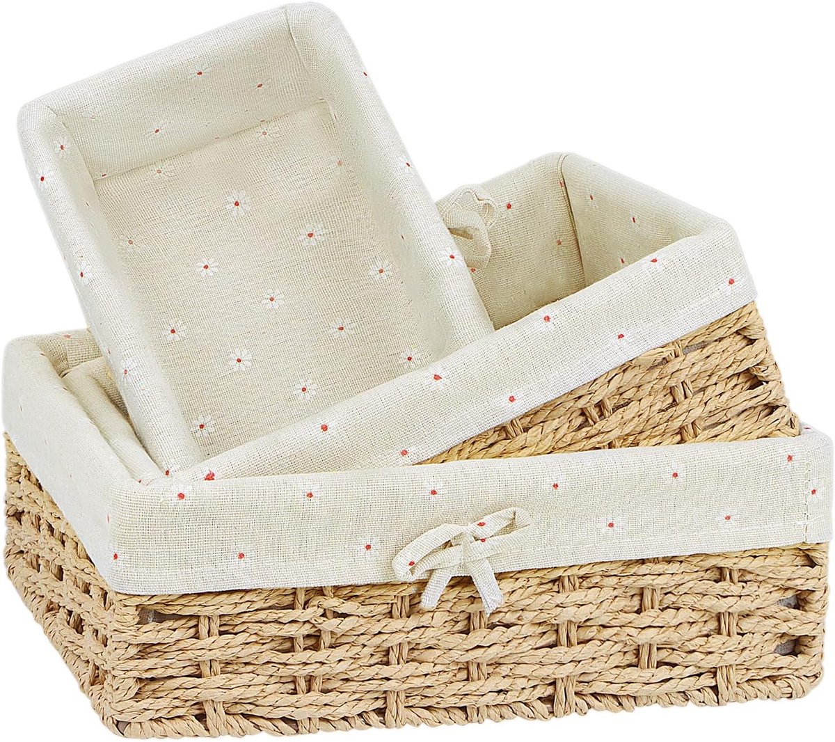 3 stuks, gevlochten rieten mand, stapelbaar, decoratieve manden met voering voor speelgoed, afstandsbedieningen, 3 stuks, kaki