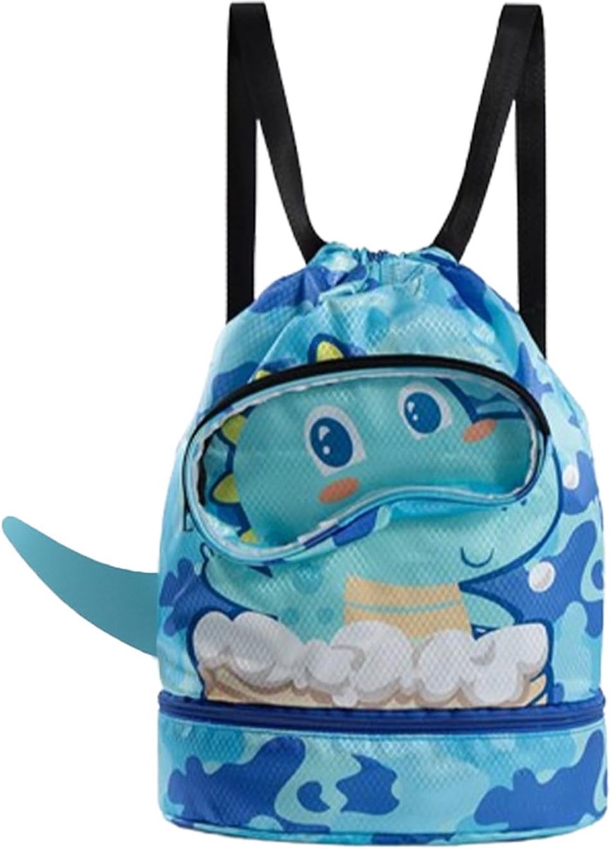 Zwemrugzak voor kinderen, met trekkoord, zwemrugzak, waterdicht, met gymtas, scheiding, schoenenvak en brillengedeelte, mesh zwemtas voor kinderen, licht, 36 x 25 cm, blauw