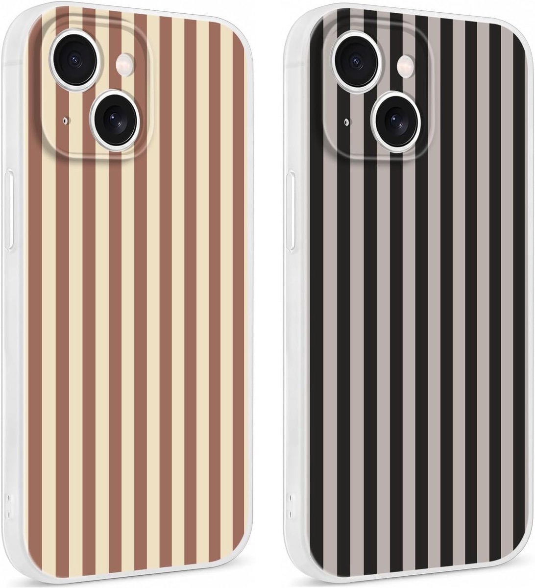 2 stuks telefoonhoesje voor iPhone 15 hoesje schattig verticaal gestreept patroon ontwerp voor vrouwen mannen strepen lijnen doorschijnende zijkanten schokbestendig slanke zachte siliconen