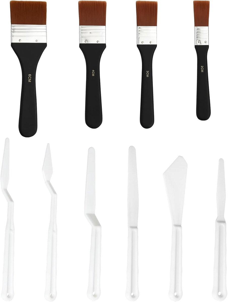 Penseelset, 4 maten (20/30/40/60 mm), platte nylon borstelkwasten, aquarel olieverf kwasten, geschikt voor aquarel, acryl, olieverfschilderij