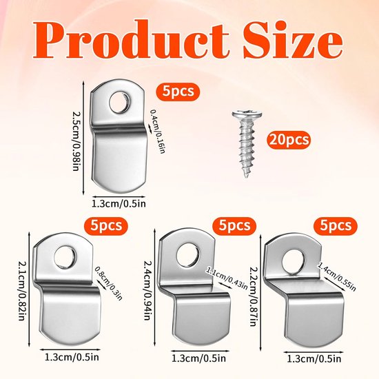 40 stuks offset canvas clips, fotolijsthangers, 20 stuks robuuste fotolijsten, spiegelclip met 20 schroeven, Z-vorm, canvas, schilderij, montage, clip, verborgen houder voor foto, foto, spiegel — afbeelding 2