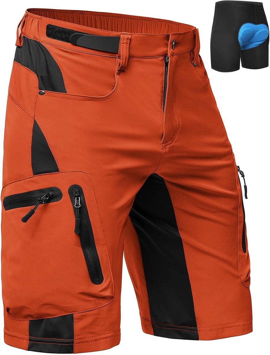 MTB-broek, voor heren, sneldrogende mountainbike broek met 4D zitkussen, elastische outdoor sport- en wielerbroek voor de mountainbike