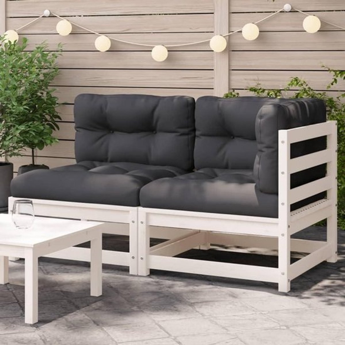 Tuinbank met kussen - Zitbank buiten - Ontspannen in de tuin - Modulair ontwerp - 140 cm breed - Wit