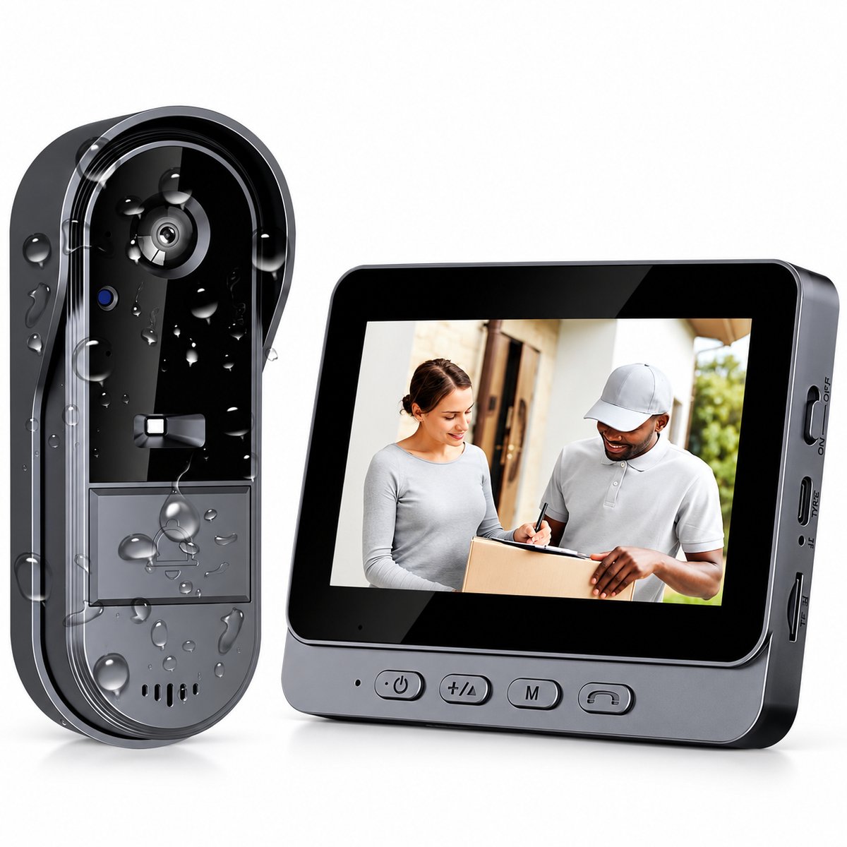 WINNES Draadloze Video deurbel met Camera – 1080P HD, Waterdicht, Geen Abonnement of WiFi Nodig, Geen App Vereist, Tweewegsaudio, 170° Kijkhoek, Nachtzicht, Lokale Opslag