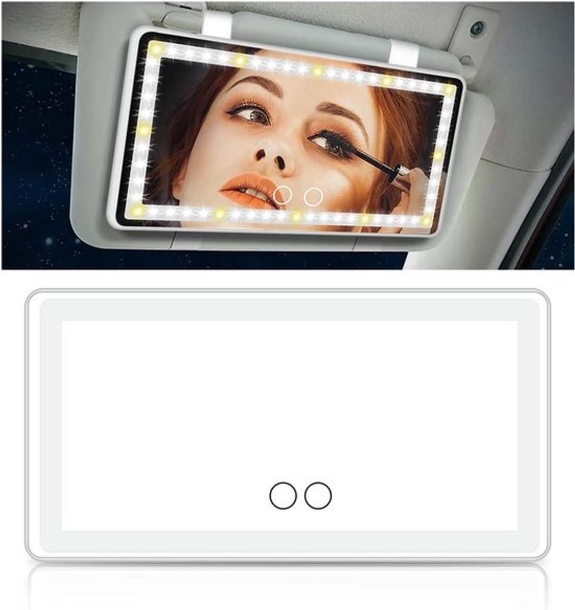 Auto Make-up Spiegel - Cosmetische Spiegel - Onderweg Verzorgen - Oplaadbaar met 60 LEDs - Universele Pasvorm - Wit
