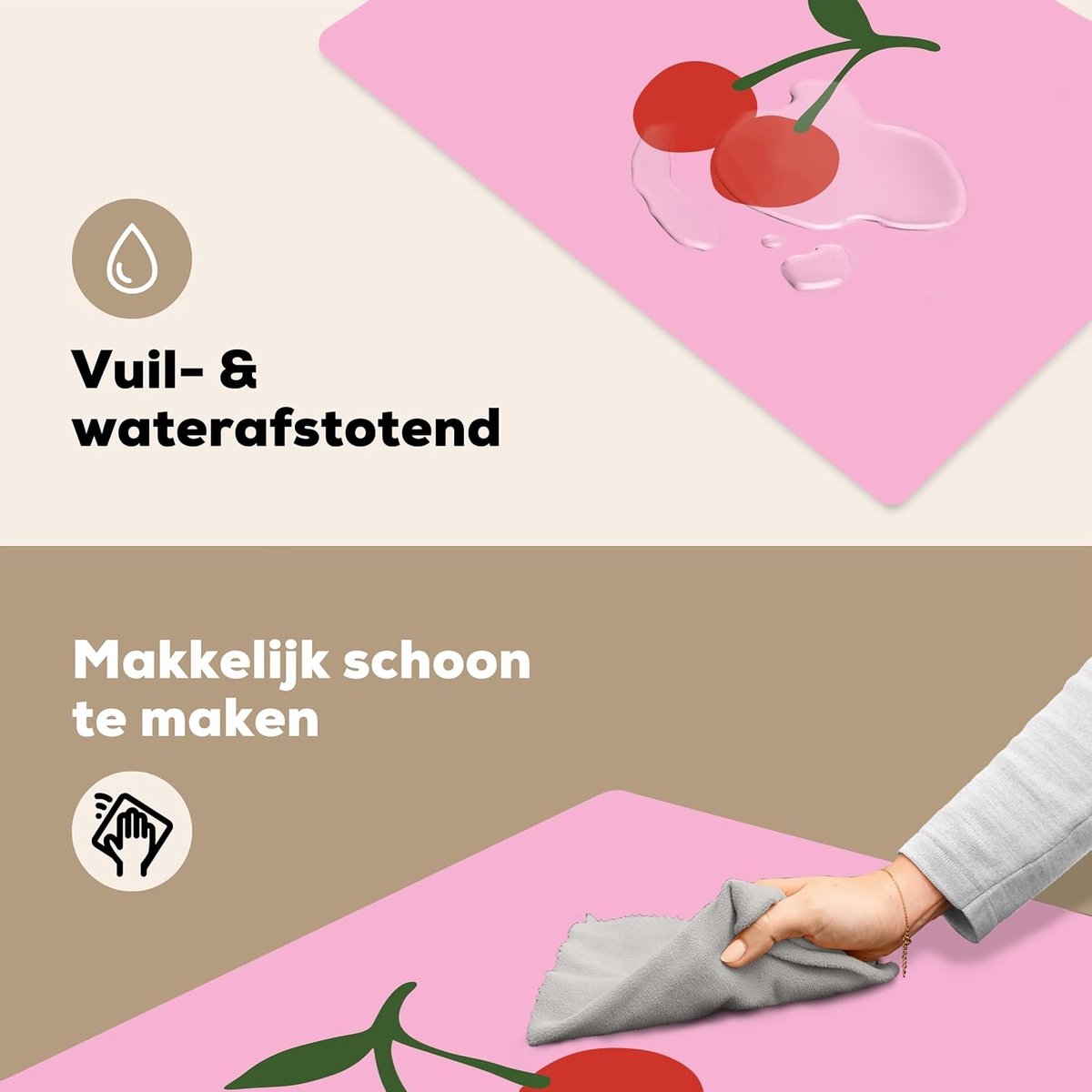 Placemats 1stuk 45x30 cm Keuken Decoratie Placemats Afwasbaar Anti Slip Tafelmat Vinyl Onderlegger Eettafel - Kersen - Roze - Illustratie