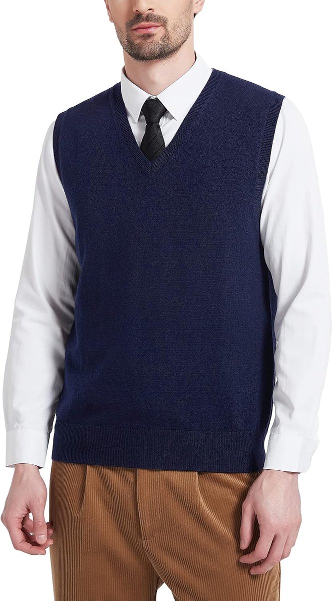 Heren Wolmengsel Gebreide Gilets Trui Relax Fit V-Hals Vest Mouwloze Pullover