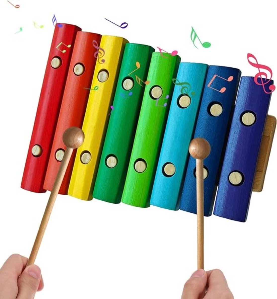 Houten Xylofoon - Muziek Speelgoed - Muziek Leren - 8 Kleurrijke Toetsen - 25 x 18 x 5 cm - Multicolor