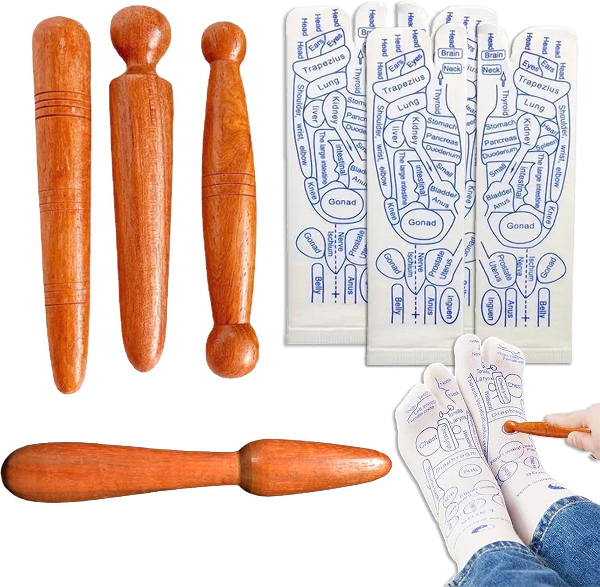 Sokken en Voetmassage Hulpmiddel- Set van Acupressuursokken, Voetmassagesokken en Triggerpoint Massageapparaat - Verlicht Vermoeide Lichaam - voor Dames en Heren