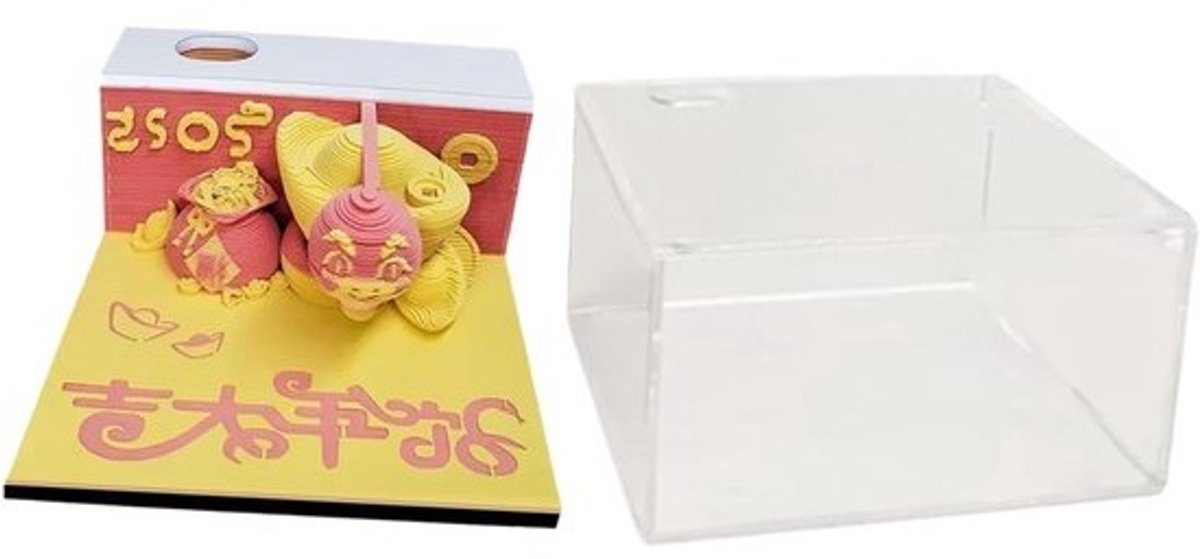 3D Memo Pad - Slangenkalender Notitieblok - Bureau Organisatie - Uniek 3D Papiersnijwerk - 9x9x4.2 cm - Multicolor