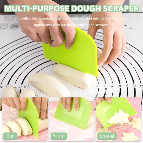 3 Stuks Deeg Schraper - Flexibele Plastic Deeg Cutter Werkbank Schraper Gebak Snij Gereedschap voor Taarten, Deeg, Brood, Pizza (2 Groen, 1 Wit) — afbeelding 3