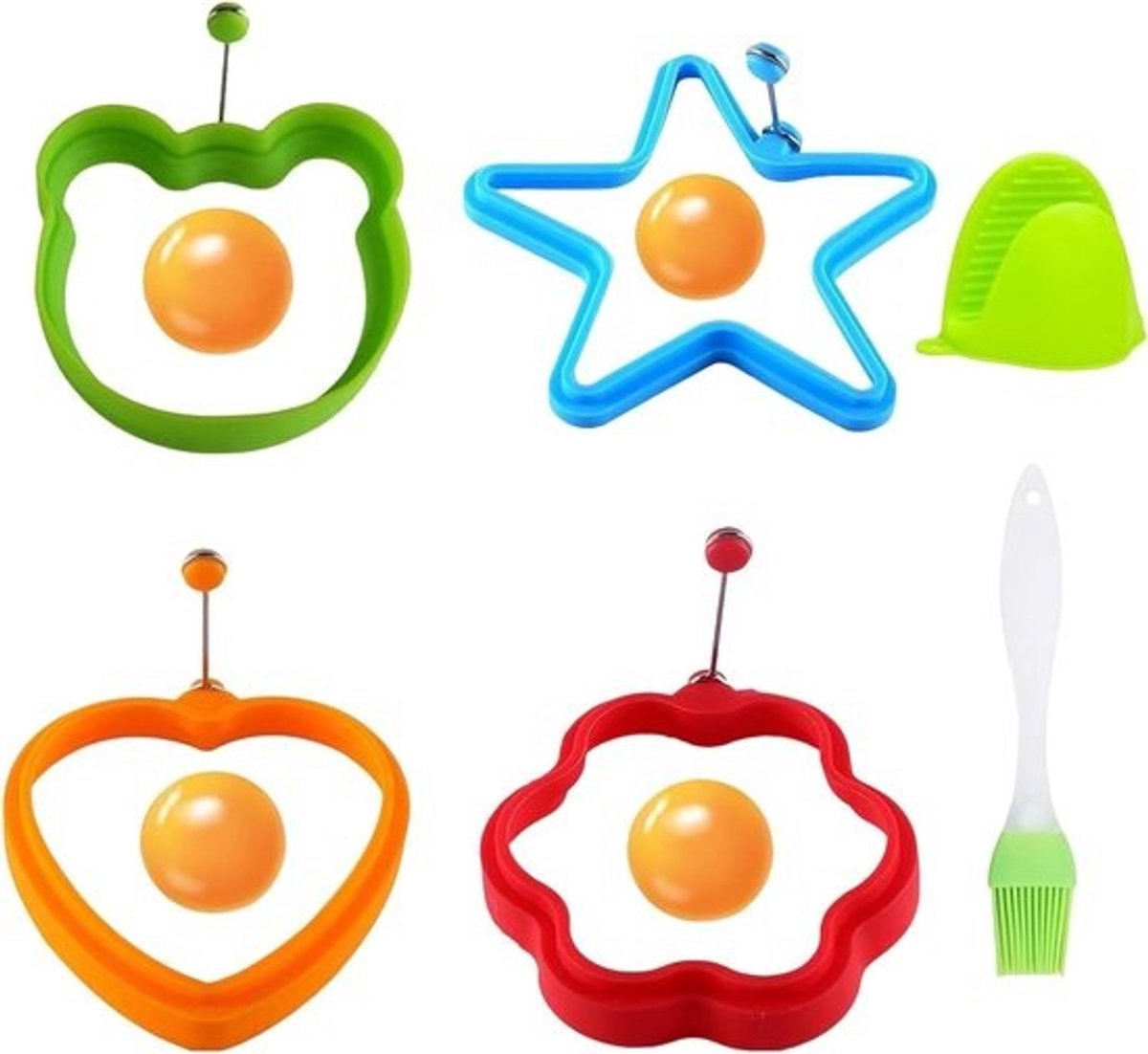 Siliconen eiervormen - Kookringen set - Ontbijt maken - Vier unieke vormen - 4 stuks - Multicolor