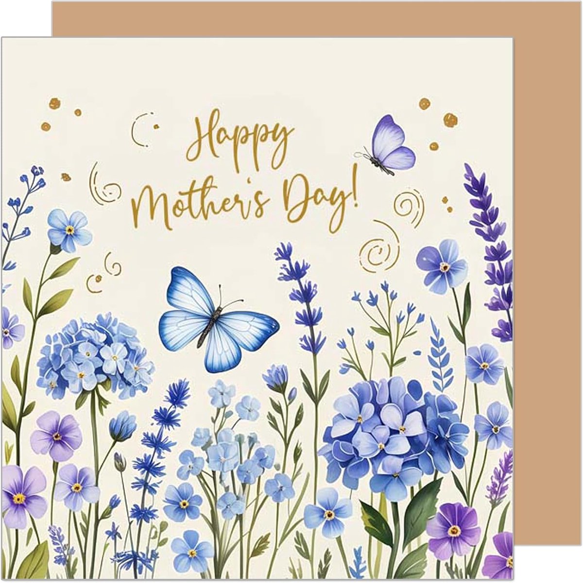 Seidel Premium vierkante wenskaart voor Moederdag met envelop. Wenskaart spreuk Engels Happy Mother's Day! voor moeder oma wilde bloem meadow kleurrijk lentemotief (MTQ107 SW025)