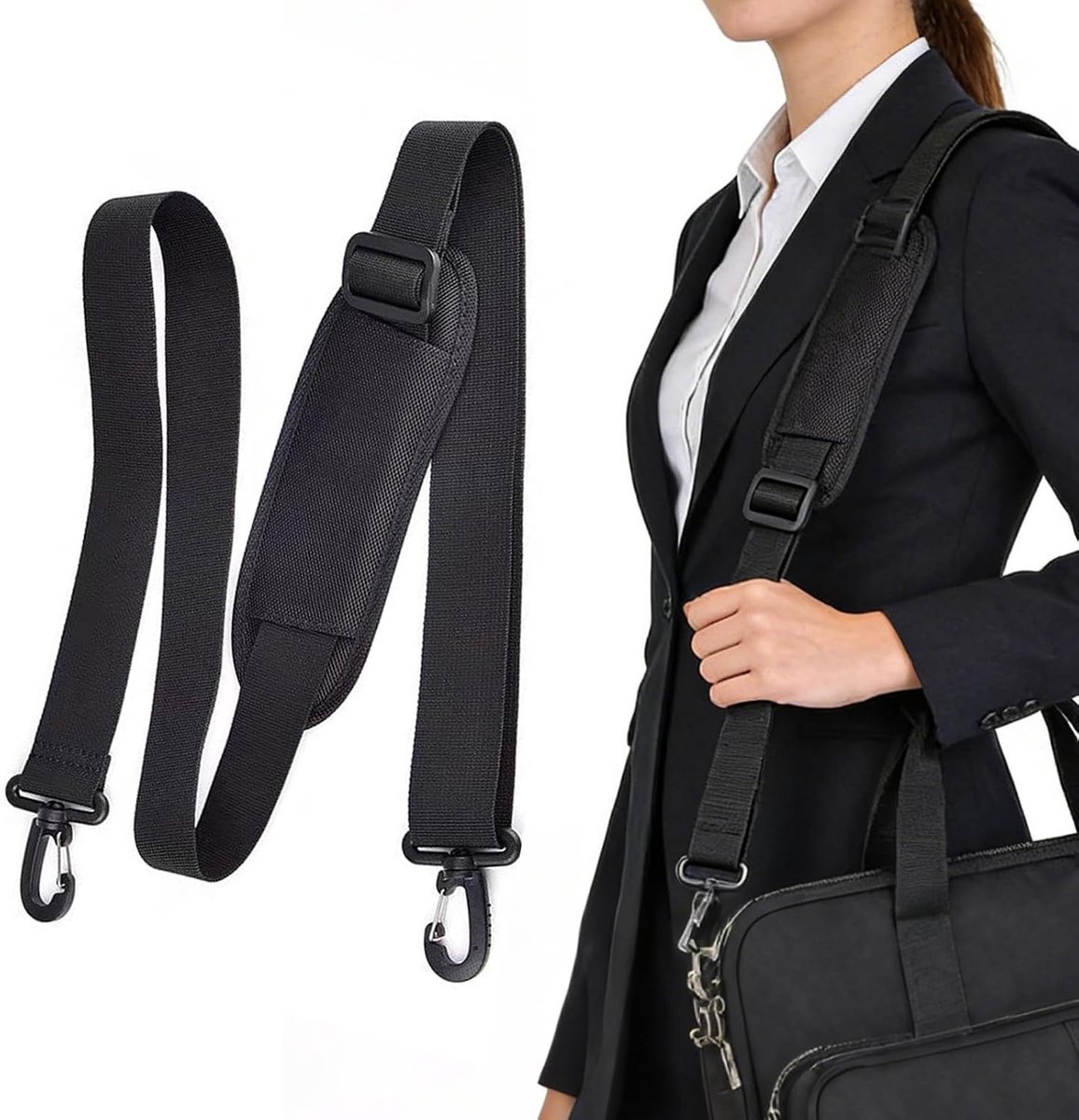 Schouderriem voor tas, universele nylon riem, verstelbare riem, 90 tot 160 cm, met schouderkussen, reserveband voor rugzak, reizen, sport, schoudertas