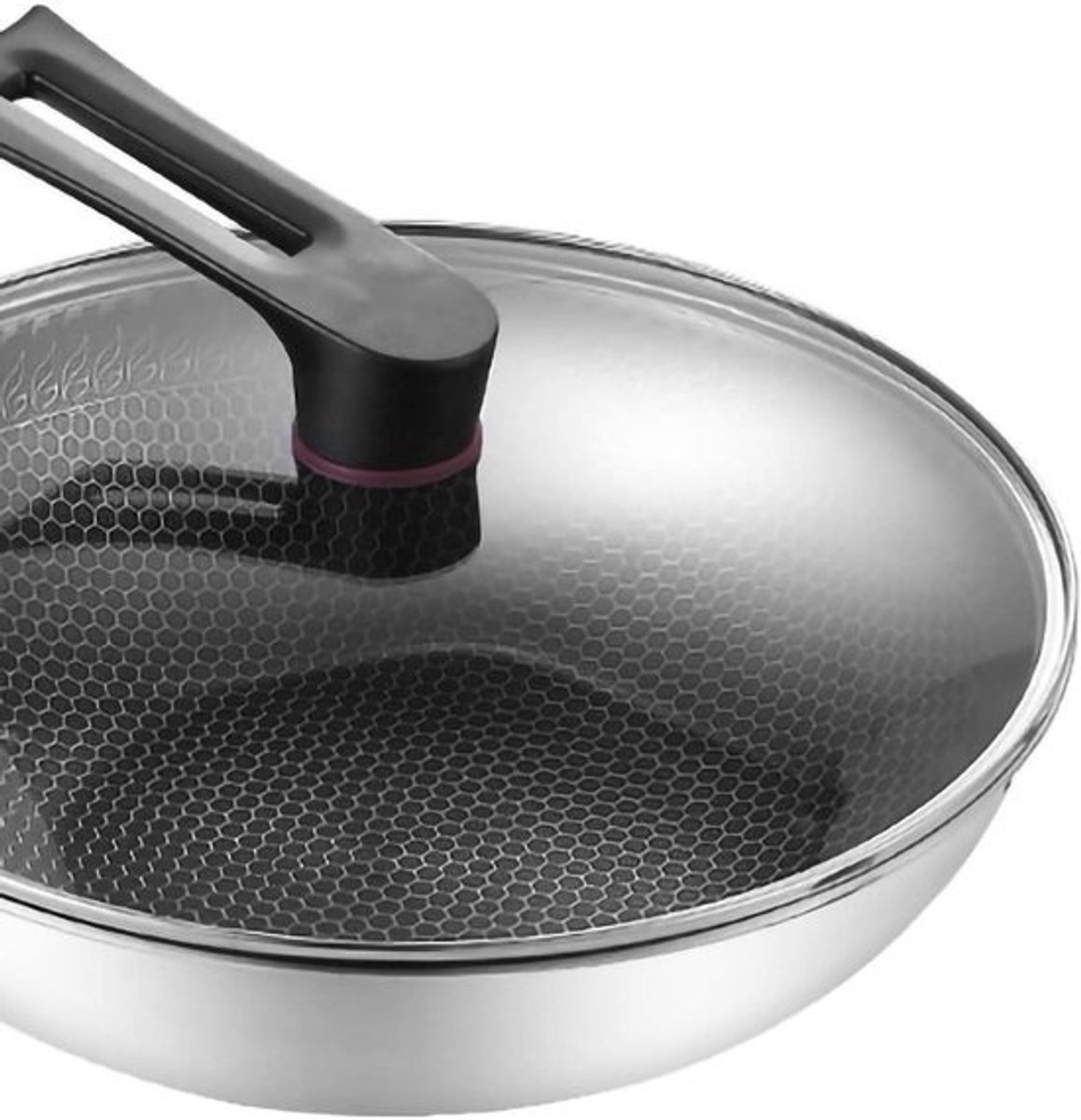 Roestvrijstalen Wokpan - Honingraat pan - Thuis koken - Dubbelzijdig antiaanbak - 32 cm - Zilver