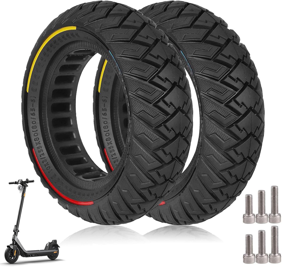 255 x 80 cm (80/65-6) massief rubberen banden voor Kukirin G3/Kaabo Wolf Warrior/Kugoo M4/Mantis 10/Dualtron Zero 10X, 10 inch, anti-punctuur, reservebanden, 2 stuks