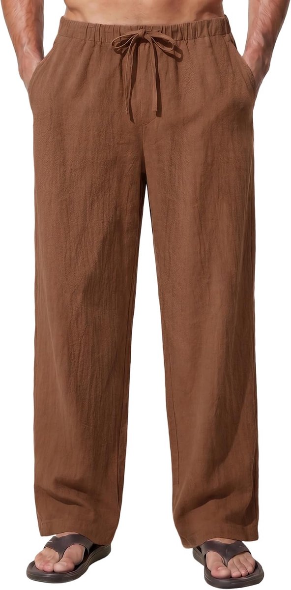 linnen broek voor heren, lange, lichte zomerbroek, casual vrijetijdsbroek met trekkoord, losse pasvorm, broek met zakken, strandvakantie, maten S-2XL