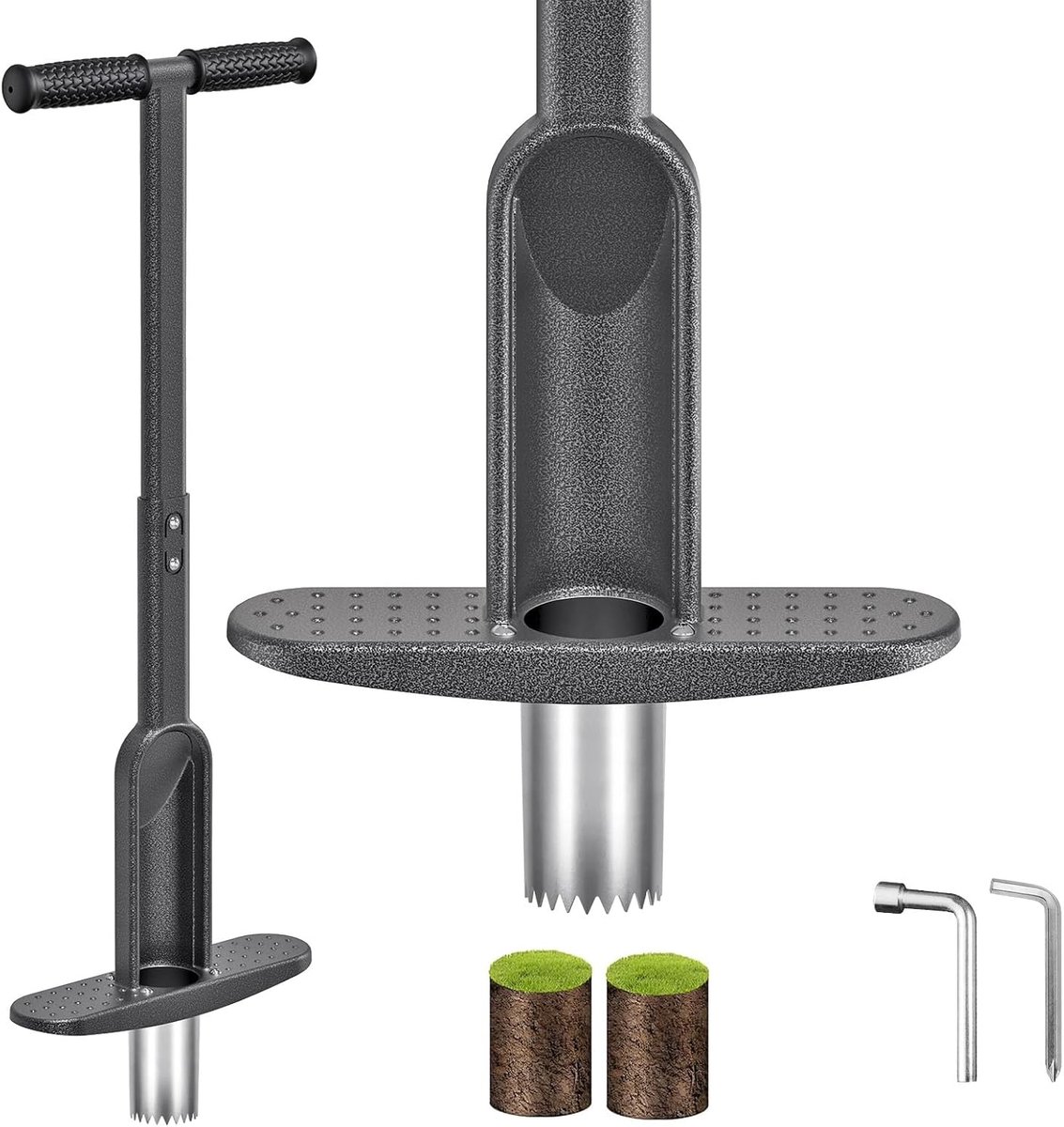 Bollenplantergereedschap met lange steel en rubberen grip
