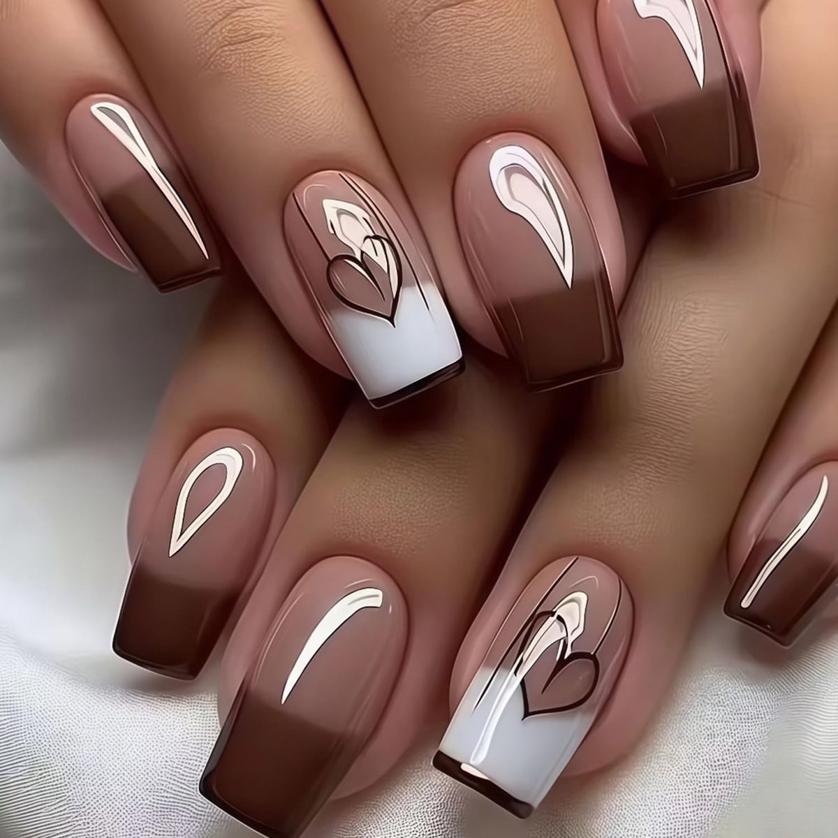 Opplakbare Nagels Medium Vierkant met Hart Ontwerp, Zwarte Nepnagels voor Dames