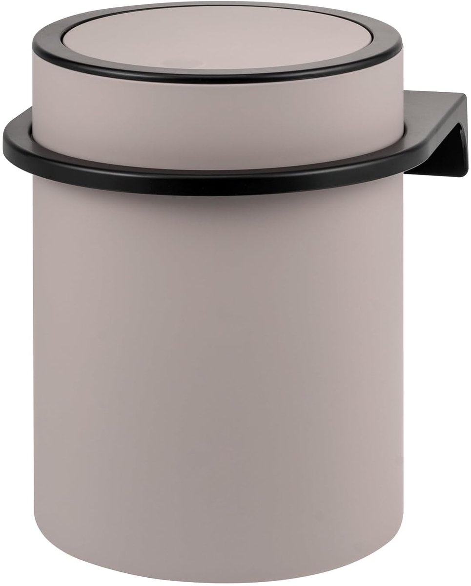 Bremermann Ronde cosmetica-emmer Savona met softtouch-oppervlak incl. wandhouder voor lijmen of boren met kanteldeksel, afvalemmer van kunststof, 5,5 liter inhoud (taupe)