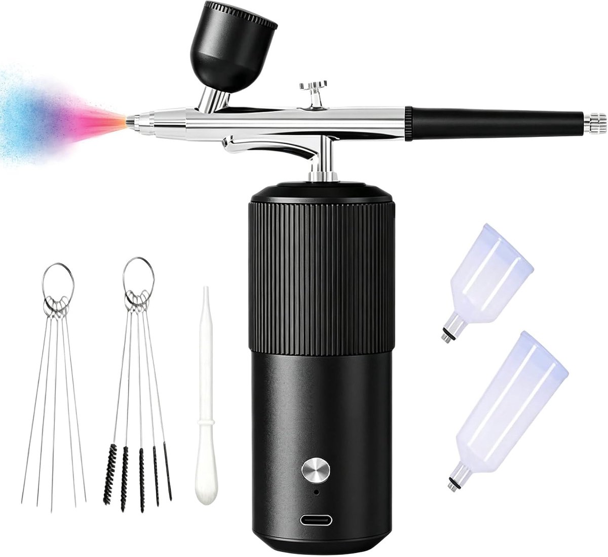 Airbrush-set met compressor, spuitpistool, draadloos, airbrush-kit, draagbaar airbrushpistool met compressor, USB-oplaadbare handspuitpistool, set voor huidhydratatie, make-up, tatoeage, nagels