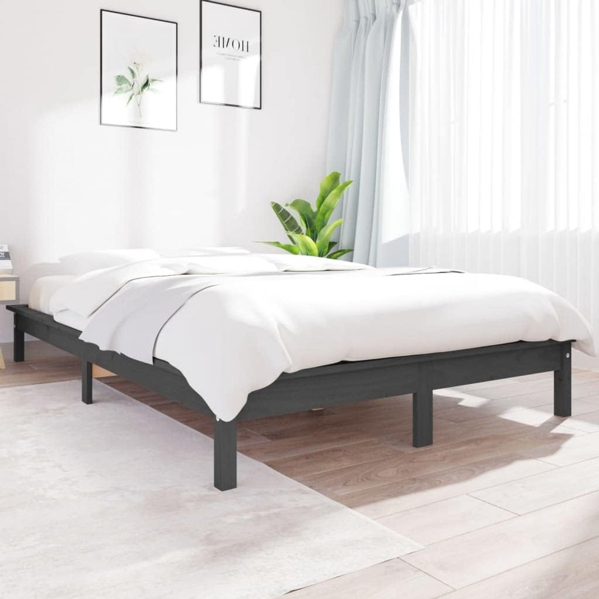 massief grenenhout klassiek houten bed lattenbodem grijs 180 x 200 cm