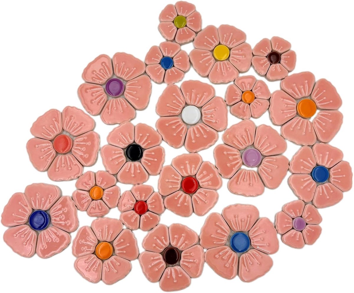 bloem mozaïek tegels, 500g Mesh-Backed iriserende ambachtelijke stukken (roze)