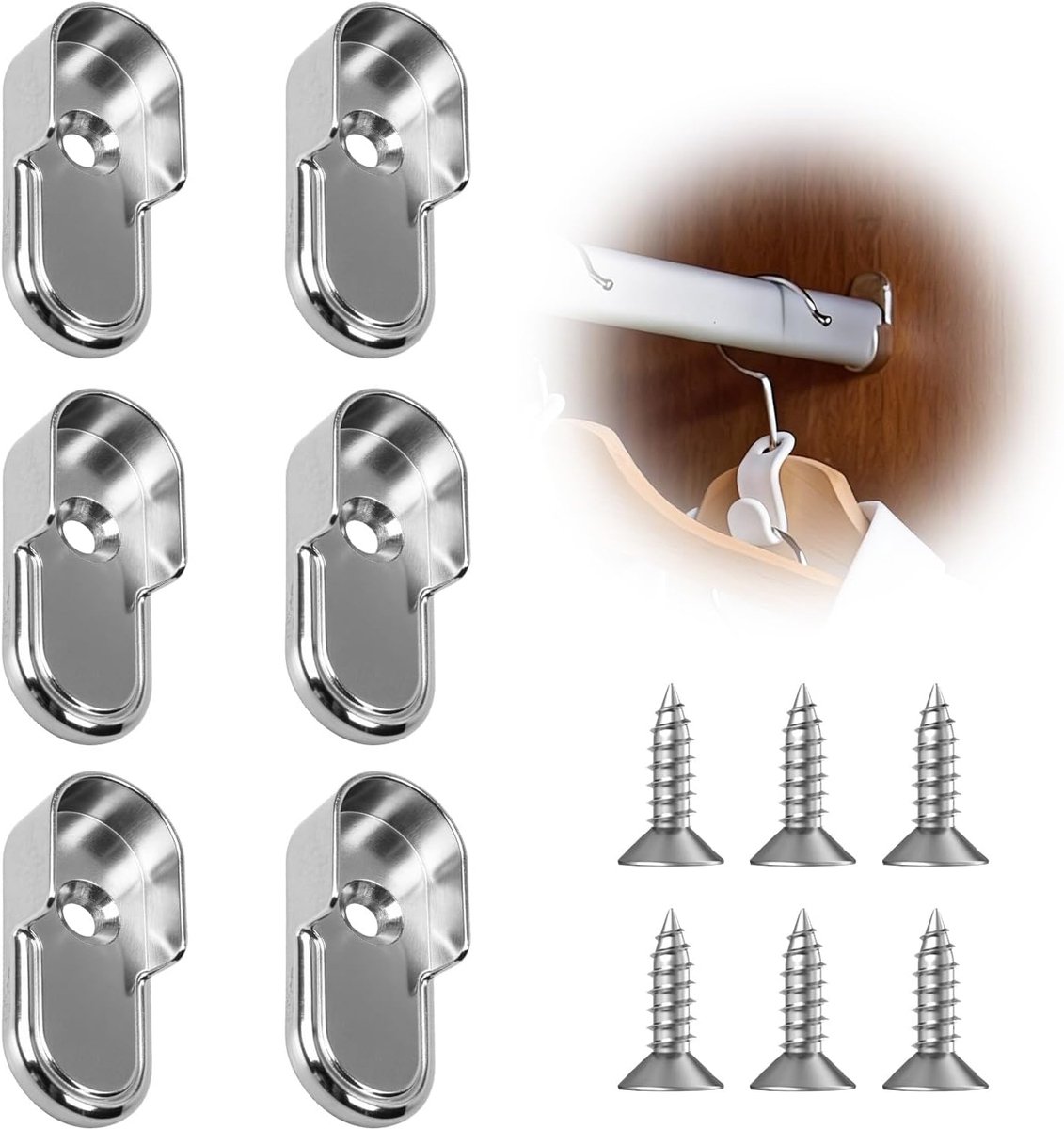 6 stuks Robuuste Stanghouders, Kledingstangen, Kast Voor Kledingstang, Stabiele Houder Voor Ronde Buizen, Zilver