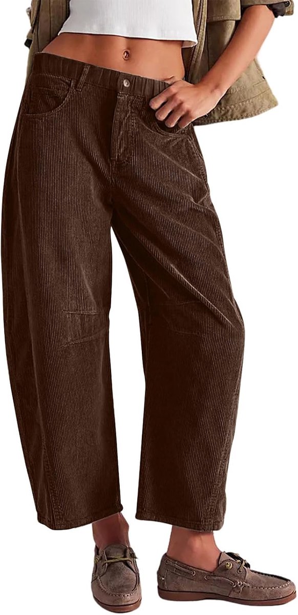 corduroy losvallende broek, herfst/winter warme effen kleur broek met zakken INS stijl