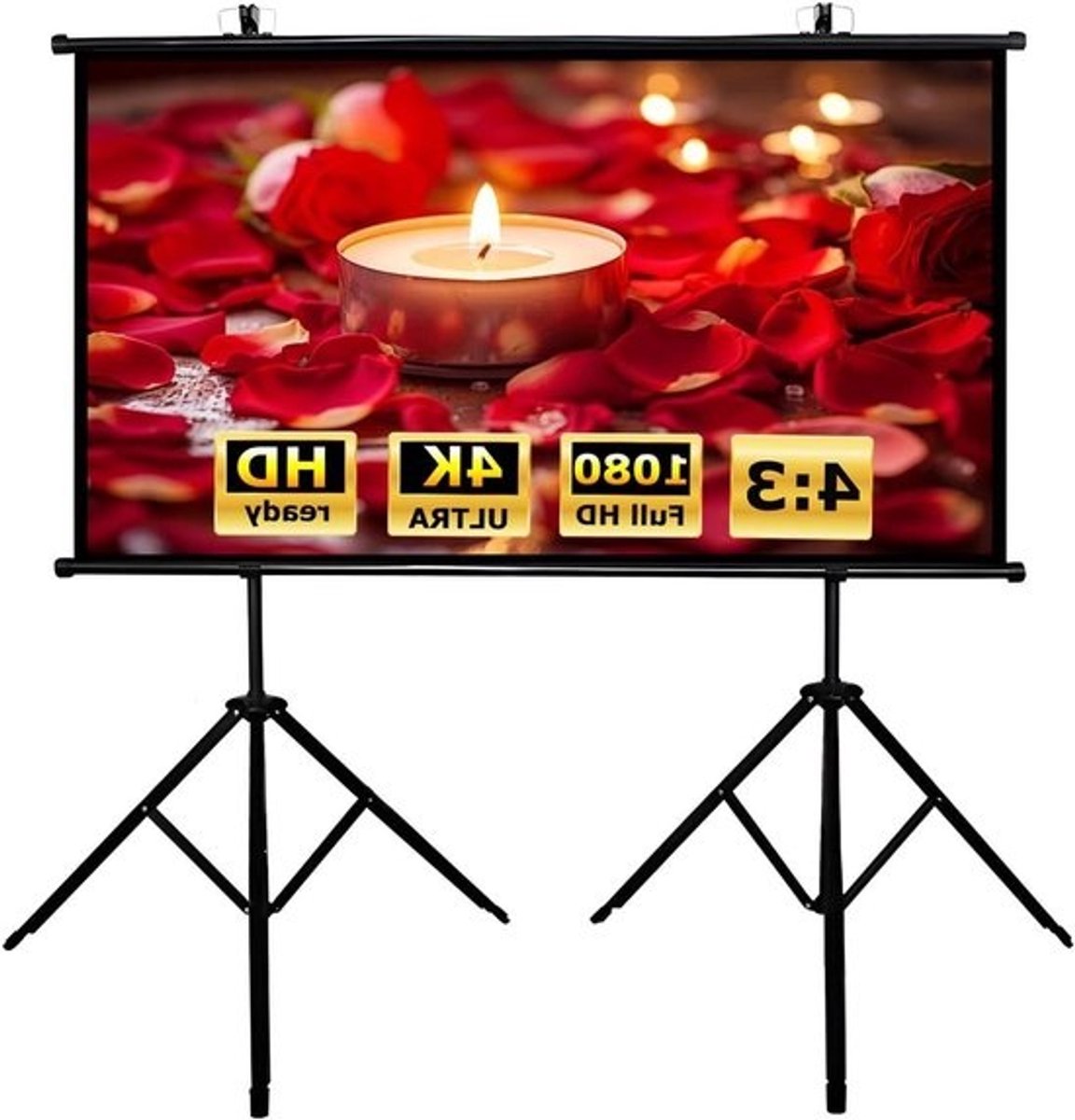 Projectiescherm met Standaard - Filmscherm Buiten - Thuisbioscoop Creëren - Kreukvrij Glasvezel - 60 tot 100 inch - Wit