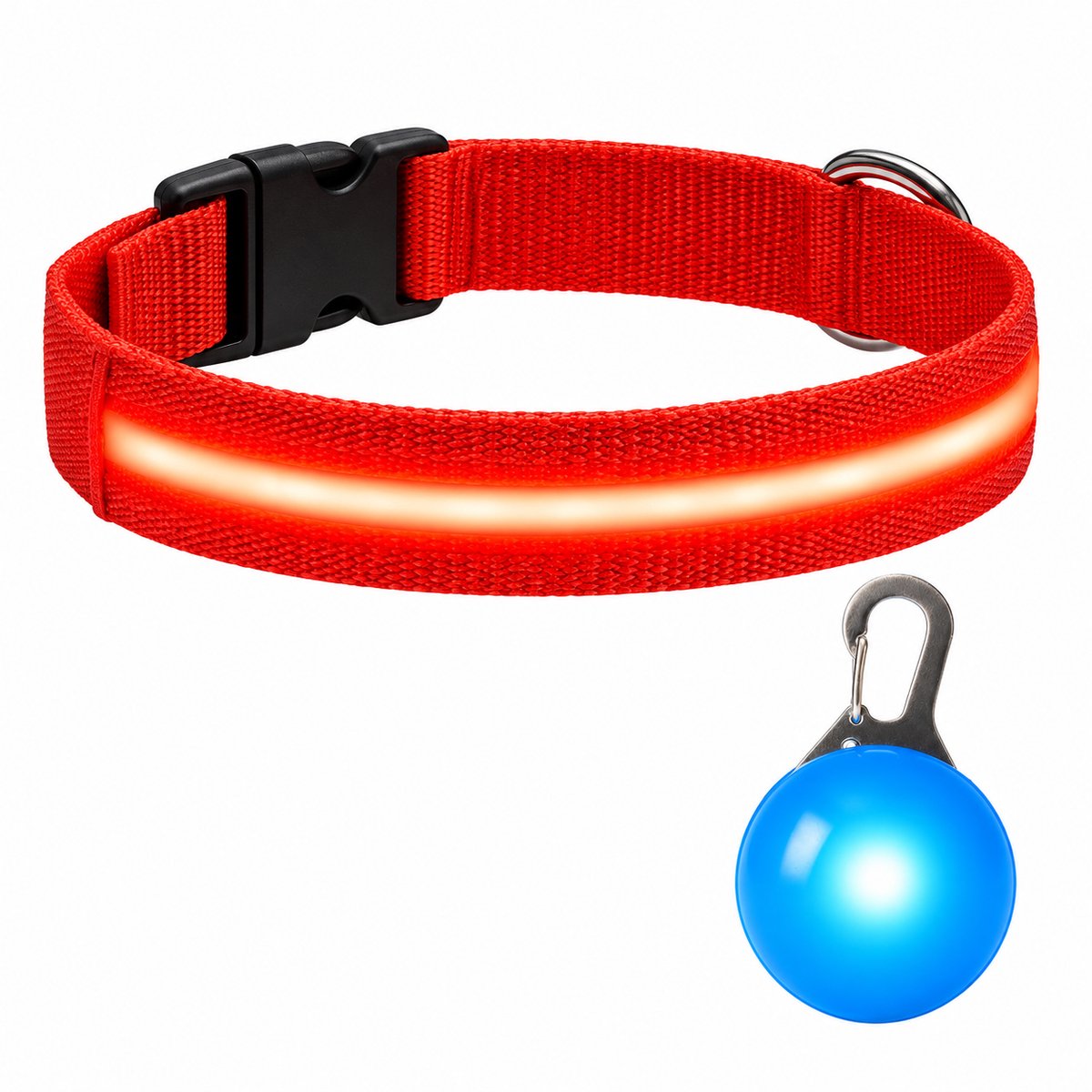 Professor Q LED Halsband Hond - Rood XL (42–56 cm) - Blauw LED Lampje - Nylon USB Oplaadbaar