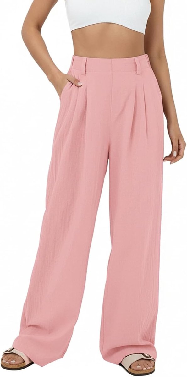 broek voor dames, zomer, elegant, wijde broek, hoge taille, zakelijke broek, wijde pijpen, palazzo-broek met zakken, casual kostuumbroek, losse werkbroek, kantoor, vrijetijdsbroek