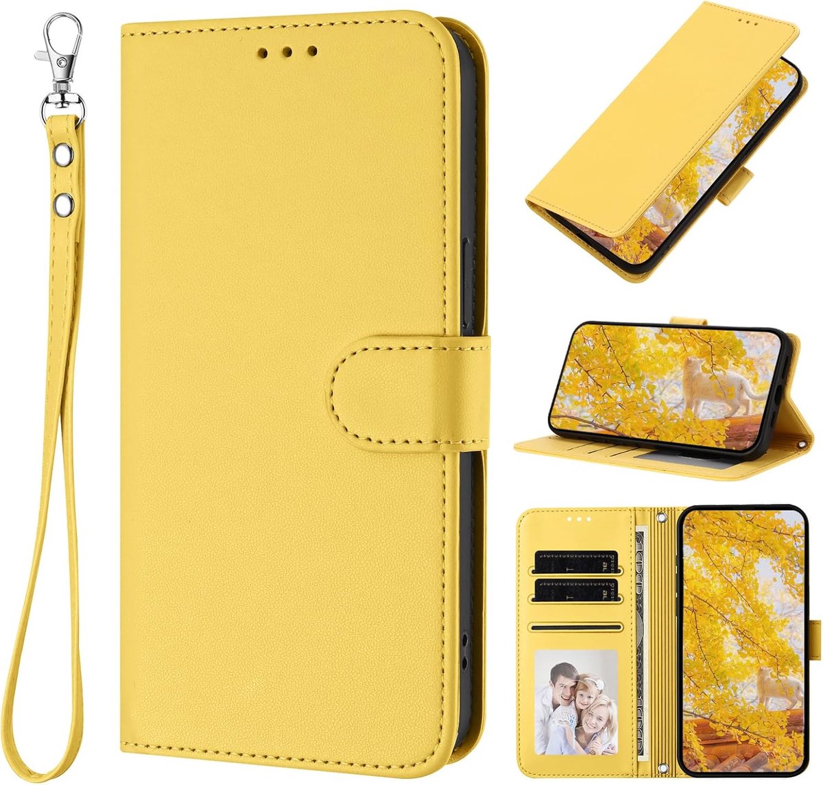voor iPhone XR, PU Leer Beschermhoes Mit Portemonnee [Touw] Flip Case Telefoonhoesje voor iPhone XR Hoesje, Geel