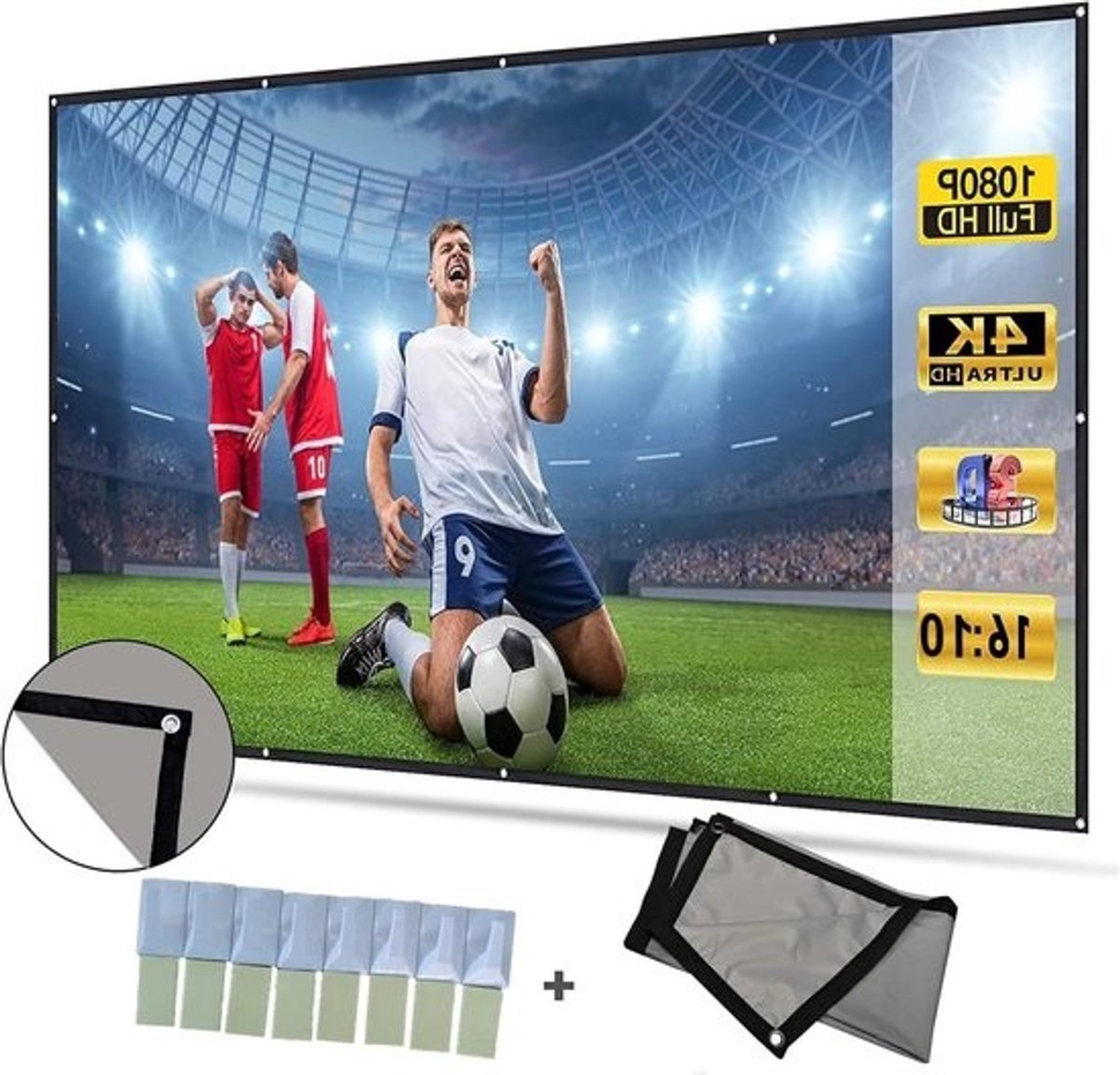 Projectiescherm Projector Scherm Grijs 16:10 Metalen Anti Licht Gordijn Reflecterende Stof Doek Projectieschermen for 3D HD DLP Projector Lichtbestendig en opvouwbaar(84 inch)