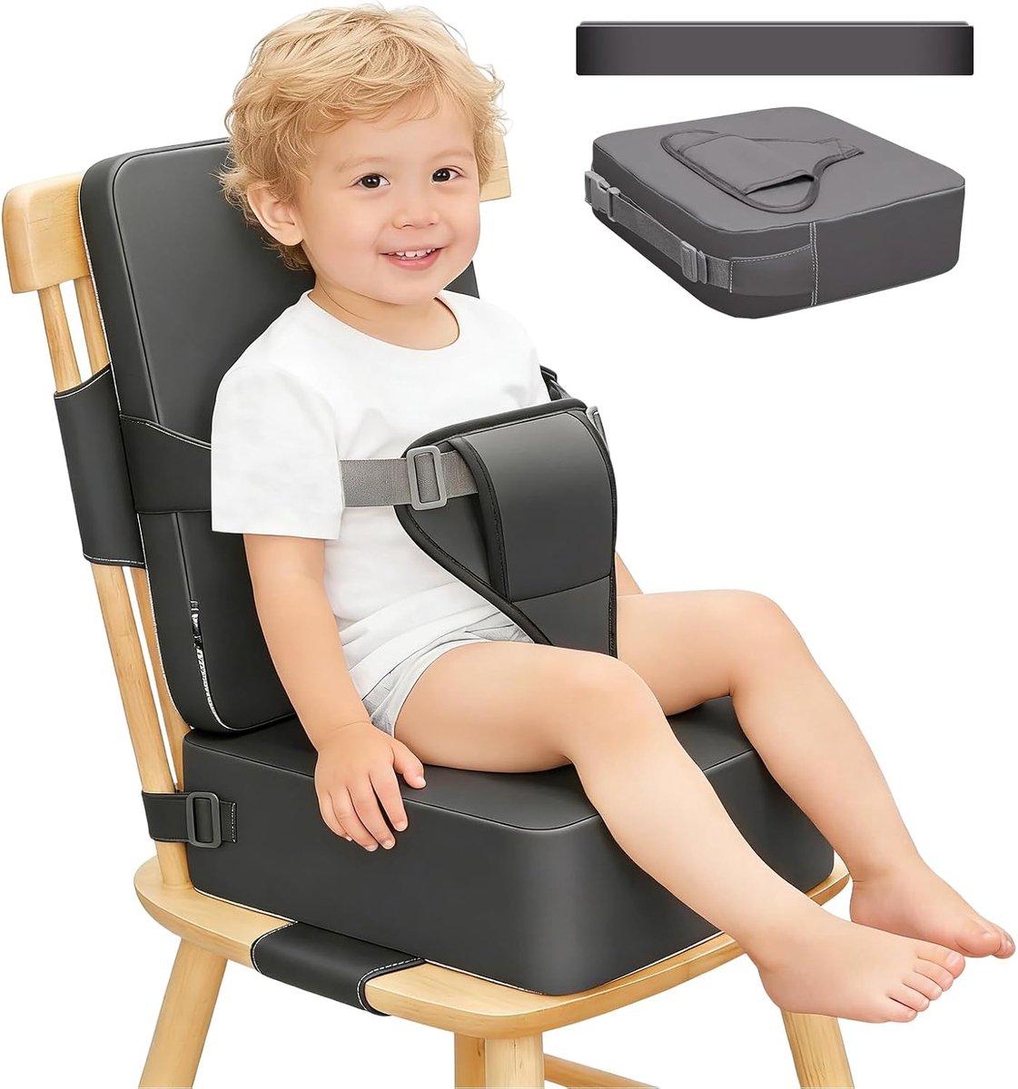 36 × 32 cm zitkussen zitverhoging stoel kind: PU waterdicht kinderzitkussen hoge stoel, 3-punts gesp, ergonomisch, stoelondersteuning vliegtuig-peuterzitverlenging voor eetkamer