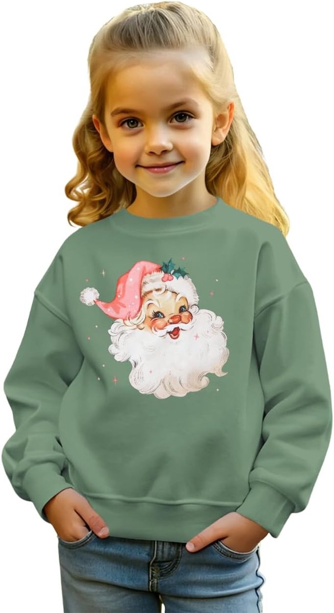 C&M WODRO Kersttrui, uniseks, kinderen, sweatshirt, kerstman, print, pullover, katoen, comfortabele trui, ronde hals, lange mouwen, winter, warme kinderkleding, festivaloutfit