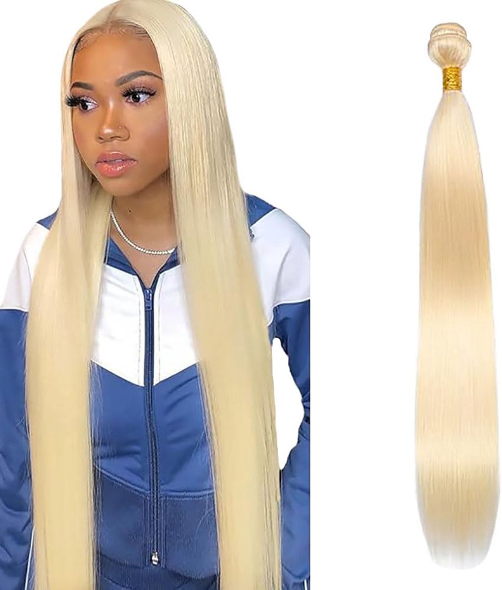 Hair Bundles Bone Straight Extension Unprocessed Single Bundles Raw Weave Double Weft Sew in Machine Real #613 Blonde Color 50g /Piece for Women 30 Inch