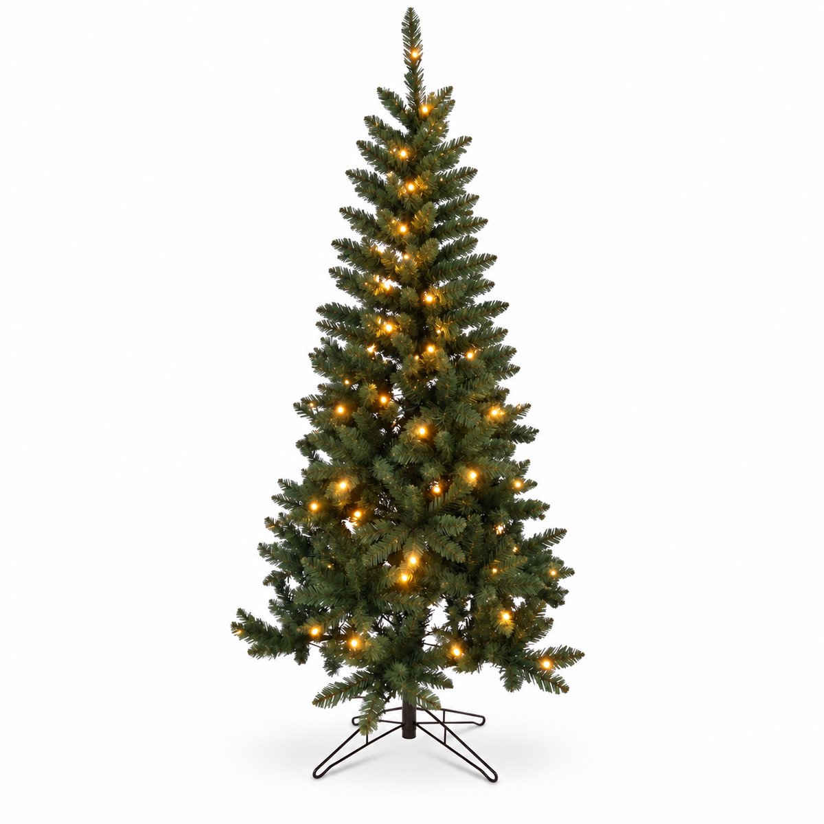 Bol.com Buxibo Groene PVC 210cm Kerstboom met Verlichting op Metalen Standaard - 200 LED-licht en 8 lichteffecten - 1020 Takken ... aanbieding