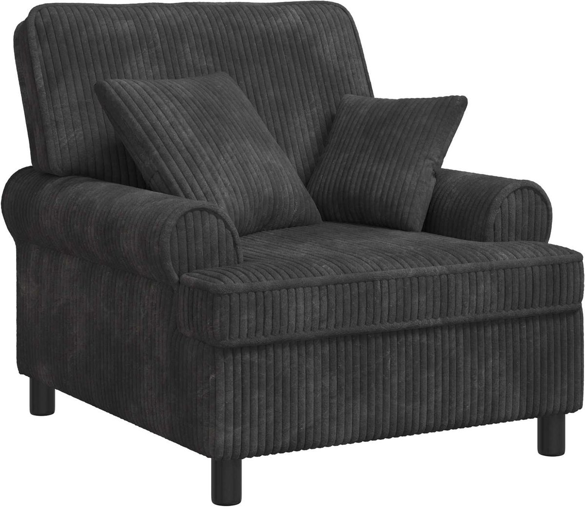 vidaXL XL - fauteuil - met - kussens - Donkergrijs - 1,5 - Lijnen - Stof