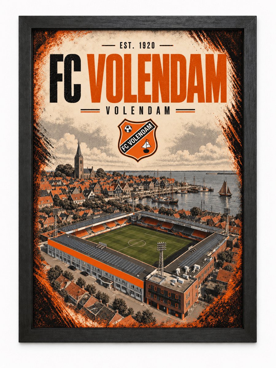 FC Volendam Poster | Stadion en Skyline Volendam | Inclusief Zwarte A3 Lijst